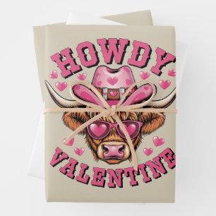Howdy Valentine Cow Valentines Da&y Coquette Love Wrapping Paper Sheet