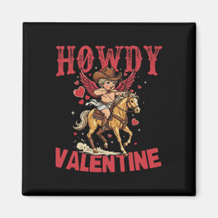 Howdy Valentine Retro Heart Cowboy Hat Western Cow Magnet