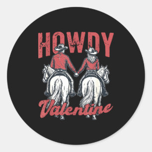 Howdy Valentine Retro Western Couple Love Classic Round Sticker