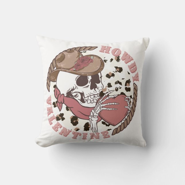 Howdy Valentine Skeleton Throw Pillow (Front)