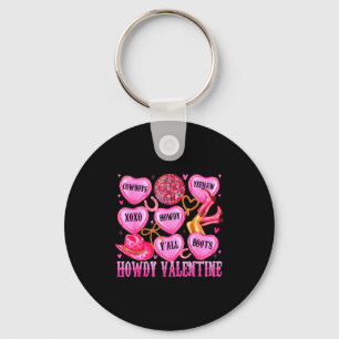Howdy Valentine Western Cowgirl Hearts Candy Women Keychain