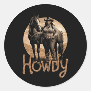 Howdy Western Black Cowgirl African American Woman Classic Round Sticker