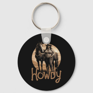 Howdy Western Black Cowgirl African American Woman Keychain