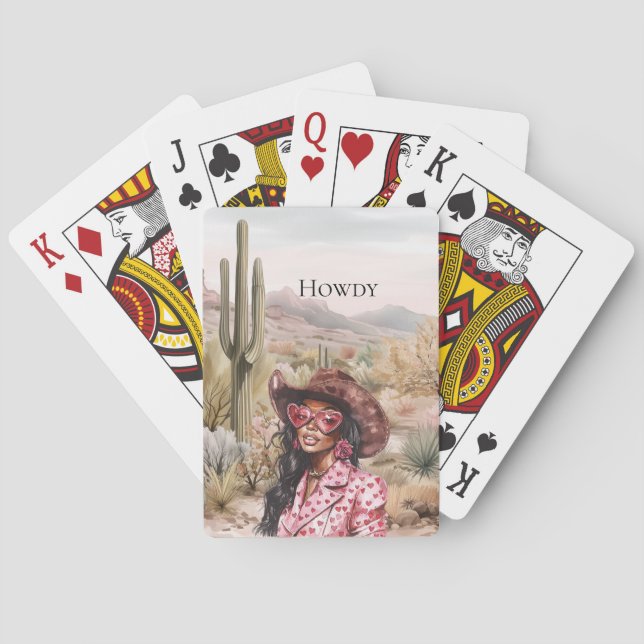 Howdy Western Black Cowgirl in Pink Sunglasses Playing Cards (Back)