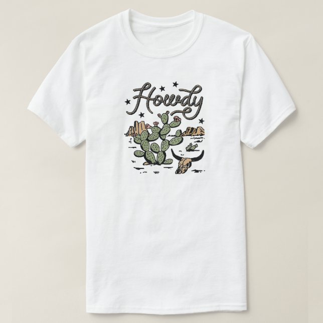 Howdy Western Cactus T-Shirt (Design Front)