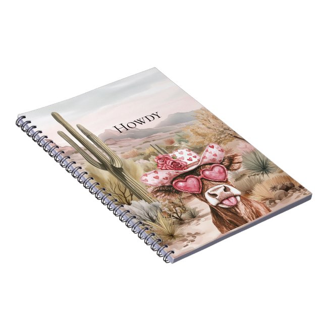 Howdy Western Cow in Pink Heart Sunglasses Notebook (Right Side)