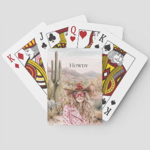 Howdy Western Cowgirl in Pink Heart Sunglasses Playing Cards