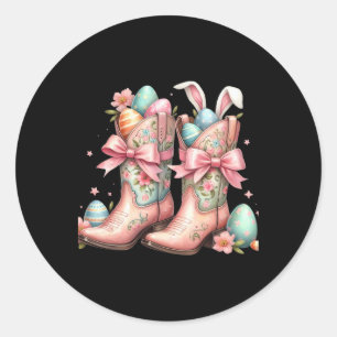 Howdy Western Easter Bunny Coquette Cowboy Boots E Classic Round Sticker