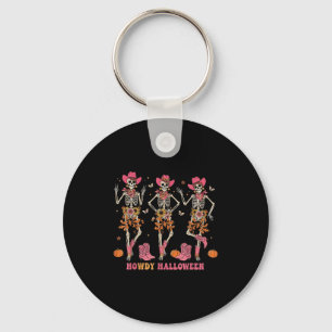 Howdy Western Skeleton Cowgirls Dancing Halloween  Keychain
