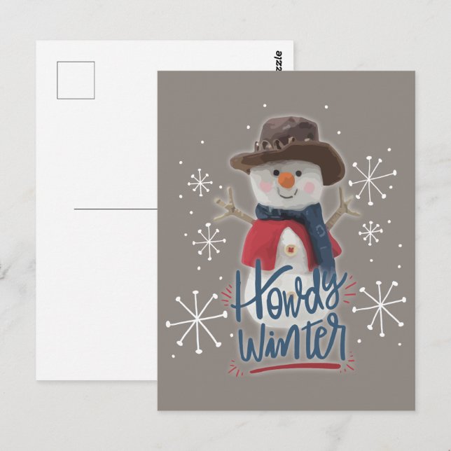 Howdy Winter Cowboy Snowman Postcard (Front/Back)