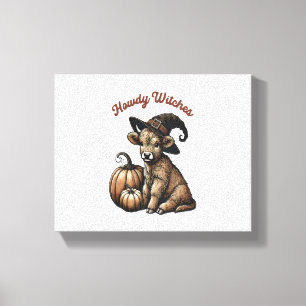 Howdy Witches Halloween Highland Cow Canvas Print