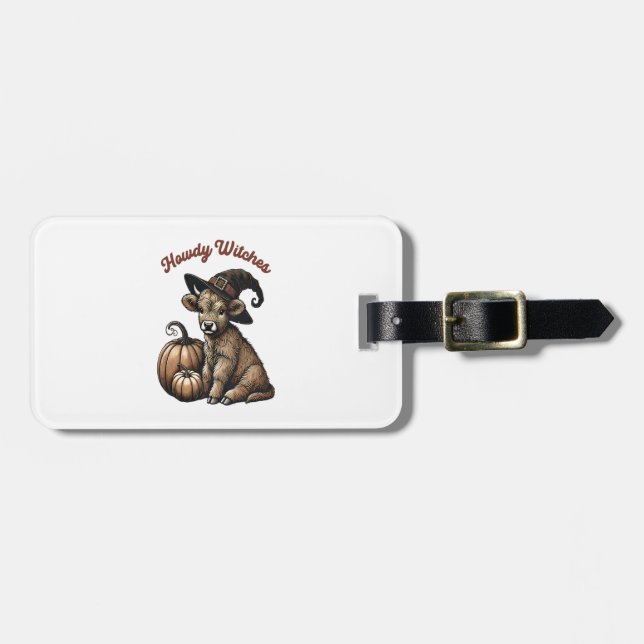 Howdy Witches Halloween Highland Cow Luggage Tag (Front Horizontal)