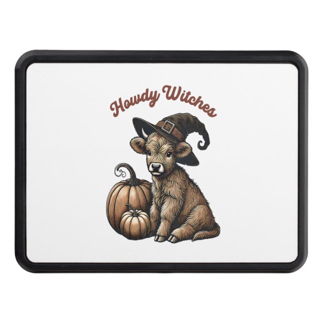Howdy Witches Halloween Highland Cow Trailer Hitch Cover (Front)
