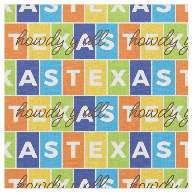 Howdy Y'all Colourful Texas Boxes Pattern Fabric (Close Up)