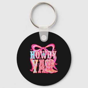 Howdy Yall Cowboy Boots Coquette Bow Western Valen Keychain