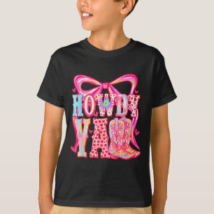 Howdy Yall Cowboy Boots Coquette Bow Western Valen T-Shirt
