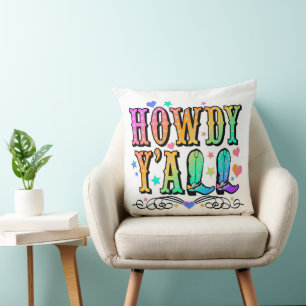 Howdy Y'all Cowgirl Girls Pillow