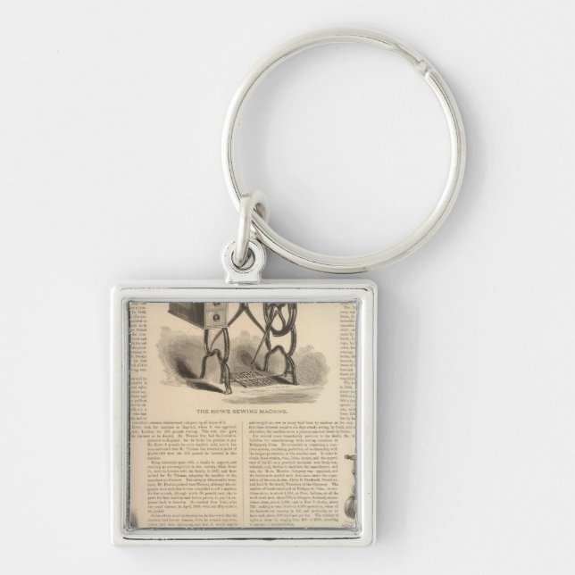 Howe Sewing Maching with Sketch of the Inventor Keychain (Front)