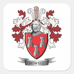 Howell Family Crest Coat of Arms Square Sticker