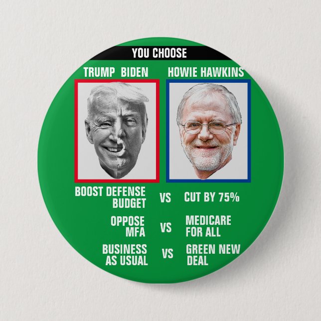 Howie Hawkins for President 2020 3 Inch Round Button (Front)