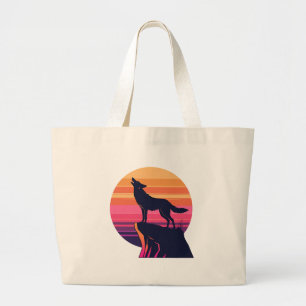 Howl at the Dusk – Retro Coyote Sunset Large Tote Bag