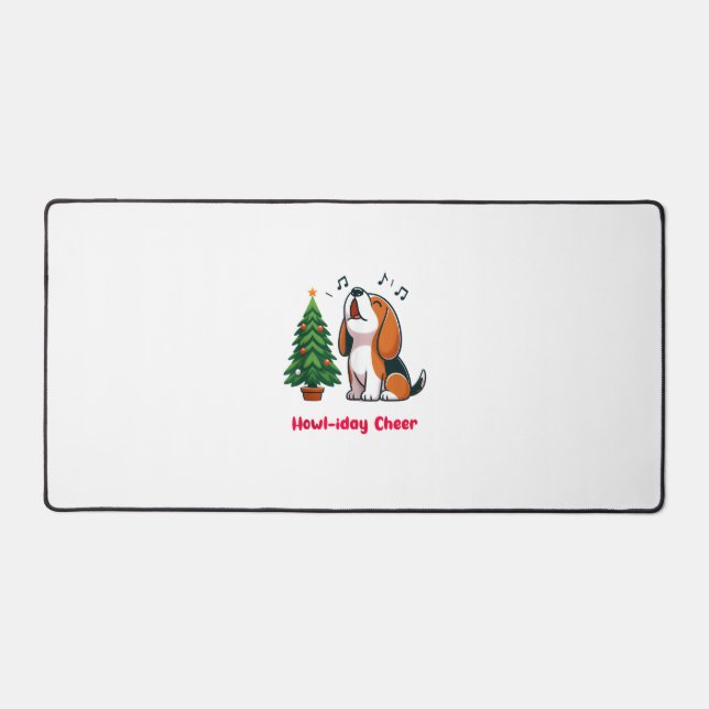 Howl-iday Cheer Beagle With A Christmas Tree Desig Desk Mat (Front)