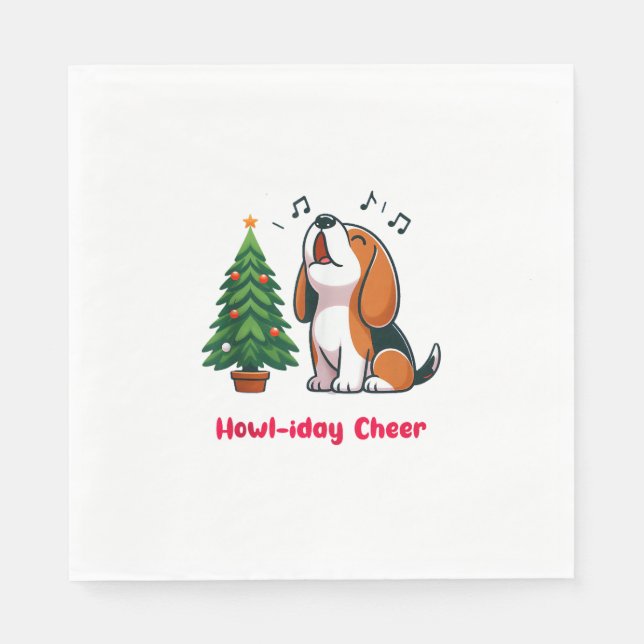 Howl-iday Cheer Beagle With A Christmas Tree Desig Napkin (Front)