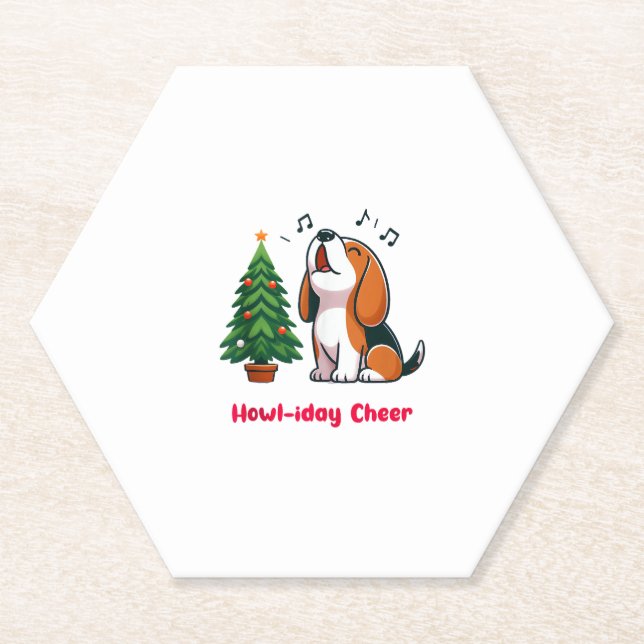 Howl-iday Cheer Beagle With A Christmas Tree Desig Paper Coaster (Front)