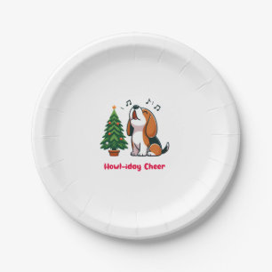 Howl-iday Cheer Beagle With A Christmas Tree Desig Paper Plate