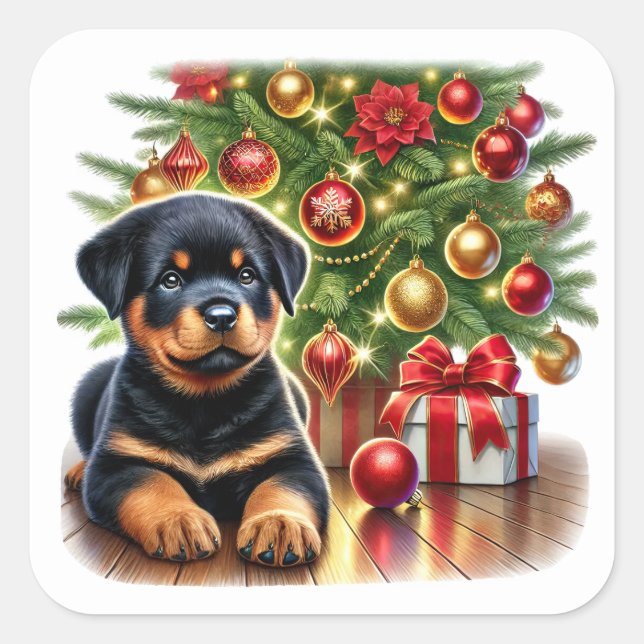 Howl-iday Cheer, Puppy Style! Square Sticker (Front)