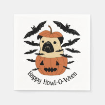 Howl-O-Ween Pug in a Jack-O-Lantern with Bats