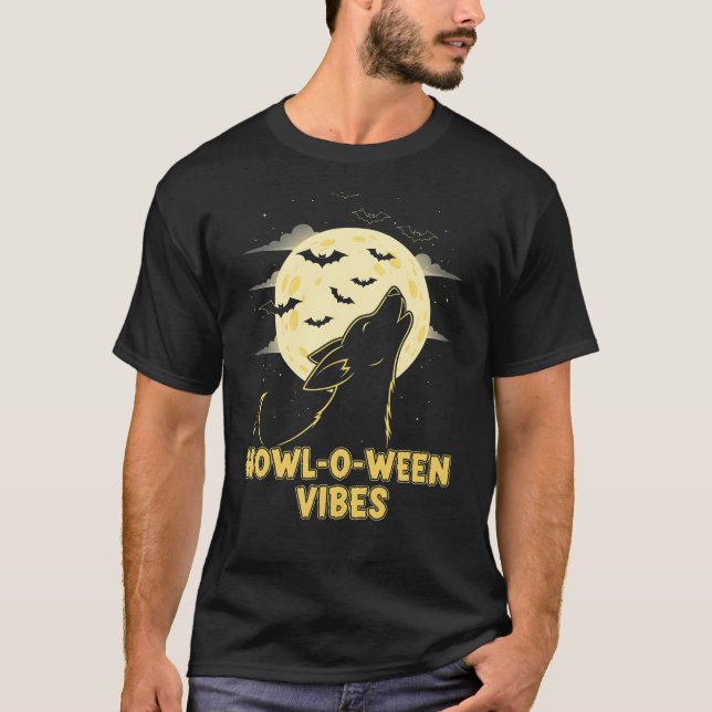 Howl-o-ween Vibes – Funny Dog Halloween T-Shirt (Front)