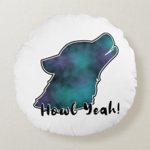 Howl Yeah! Space Galaxy Wolf Silhouette Round Pillow