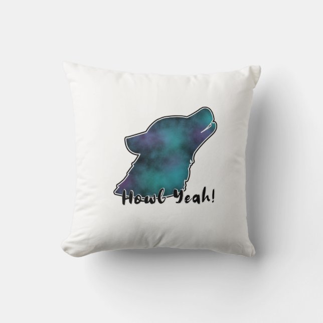 Howl Yeah! Space Galaxy Wolf Silhouette Throw Pillow (Front)