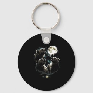 Howling 3 bear moon aurora vintage retro style keychain