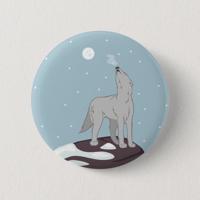 Howling Arctic Wolf 2 Inch Round Button (Front)
