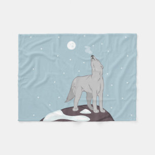Howling Arctic Wolf Fleece Blanket