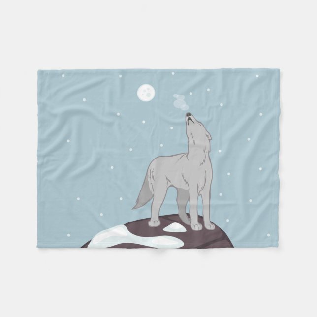 Howling Arctic Wolf Fleece Blanket (Front (Horizontal))