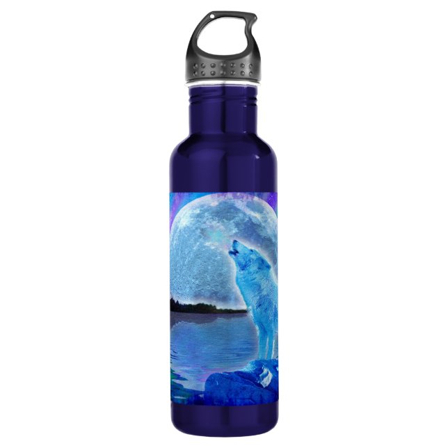 Howling Arctic Wolf & Full Moon Wildlife Photo 710 Ml Water Bottle (Front)