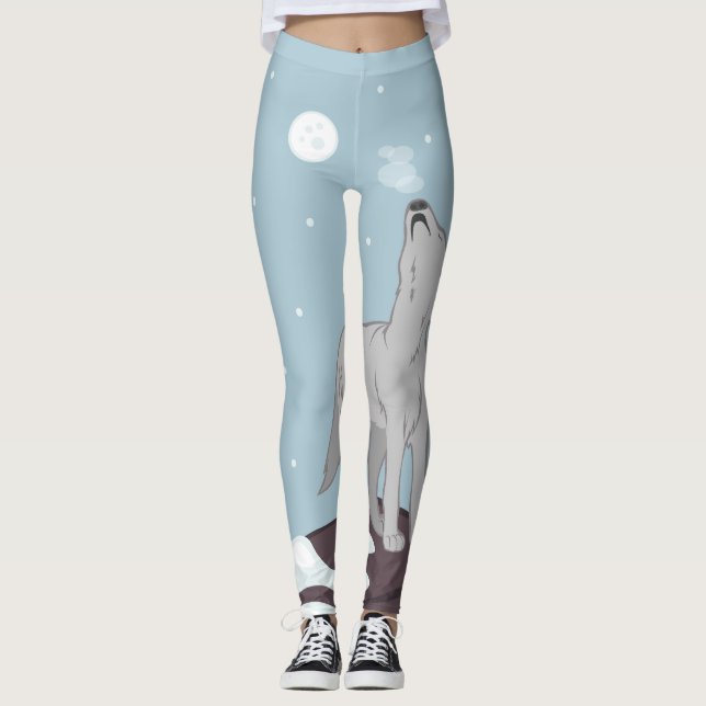 Howling Arctic Wolf Leggings (Front)