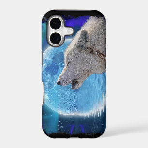 Howling Arctic Wolf, Moon & Aurora Wildlife Art