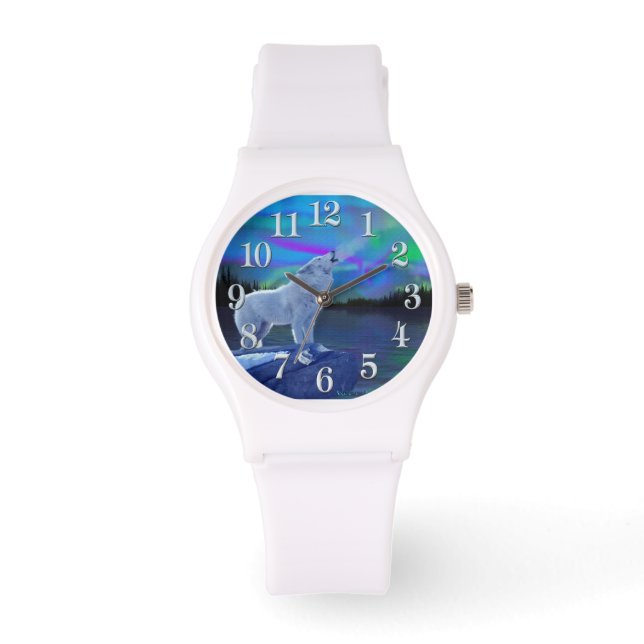Howling Arctic Wolf & Moon Wildlife Art Watch (Front)