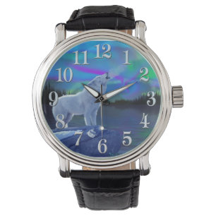Howling Arctic Wolf & Moon Wildlife Art Watch