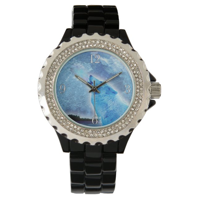 Howling Arctic  Wolf & Moon Wildlife Design Watch (Front)