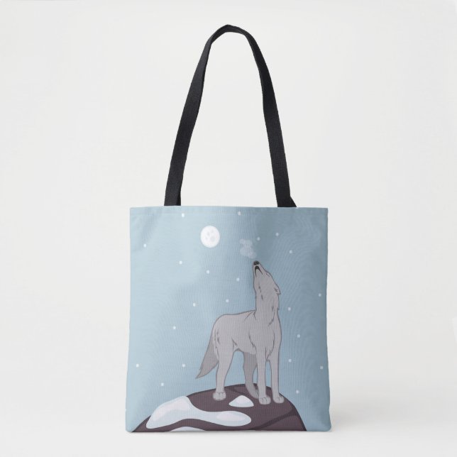 Howling Arctic Wolf Tote Bag (Front)