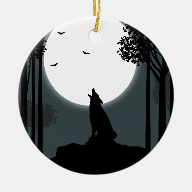 howling at the Moon Ceramic Ornament (Front)