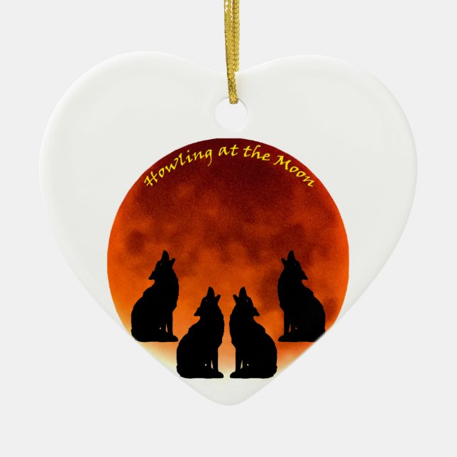 Howling at the Moon Ceramic Ornament (Front)
