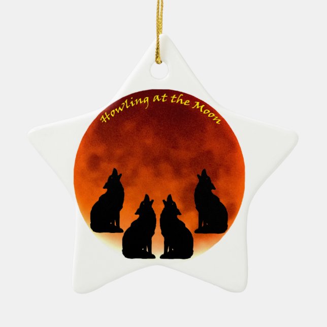 Howling at the Moon Ceramic Ornament (Front)