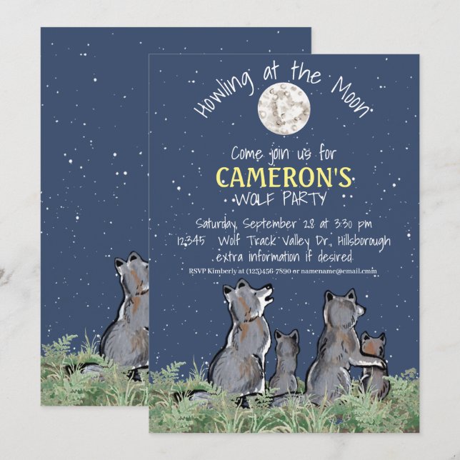 Howling at the Moon Wolf Party Custom Celebration Invitation (Front/Back)