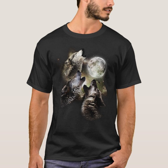 Howling At The Moon Wolves Wolf Animal T-Shirt (Front)